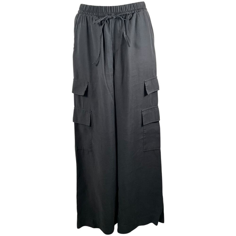 A New Day Black Wide Leg Cargo Pants XS High Rise Drawstring Relaxed Travel